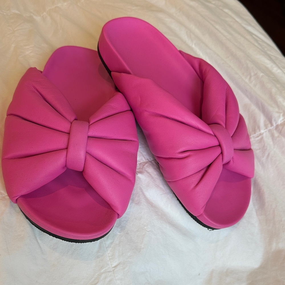 Balenciaga Fuchsia Bow Slide Sandals